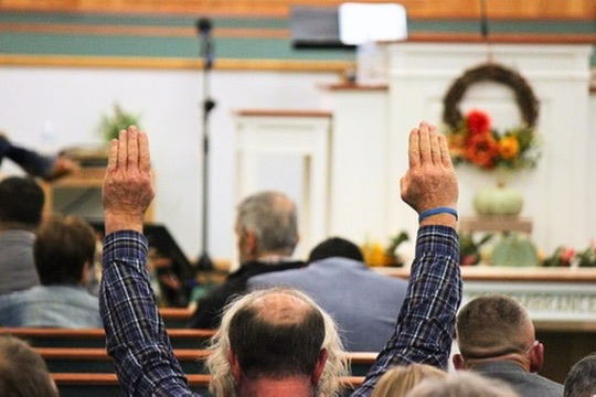 The congregation worshiping together at Fairview